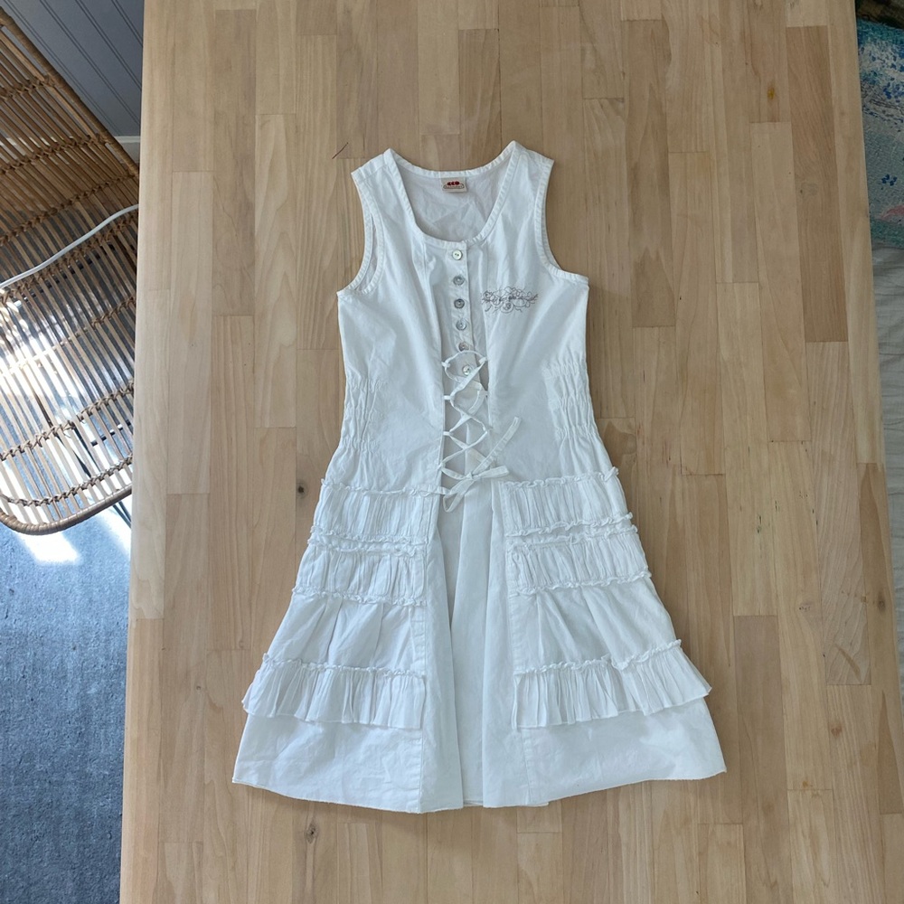 3 Pommes (High End French Brand) White Cotton Girls Dress
